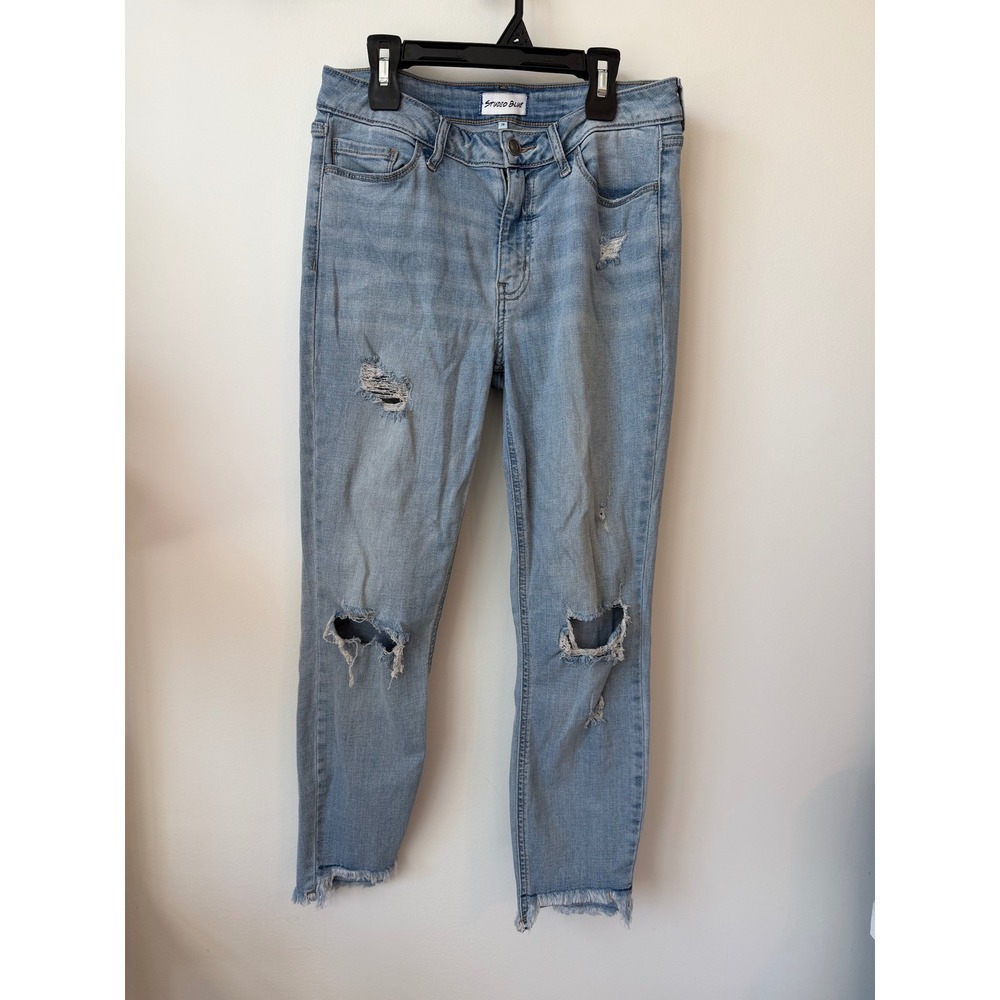 Studio Blue Distressed Skinny Jeans Light Wash Frayed Hem Size 28